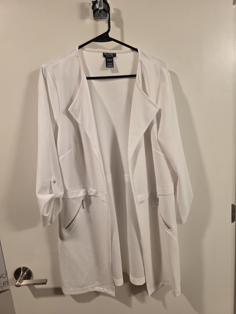 SOYBU Women's White Open-Front Lightweight Duster Jacket